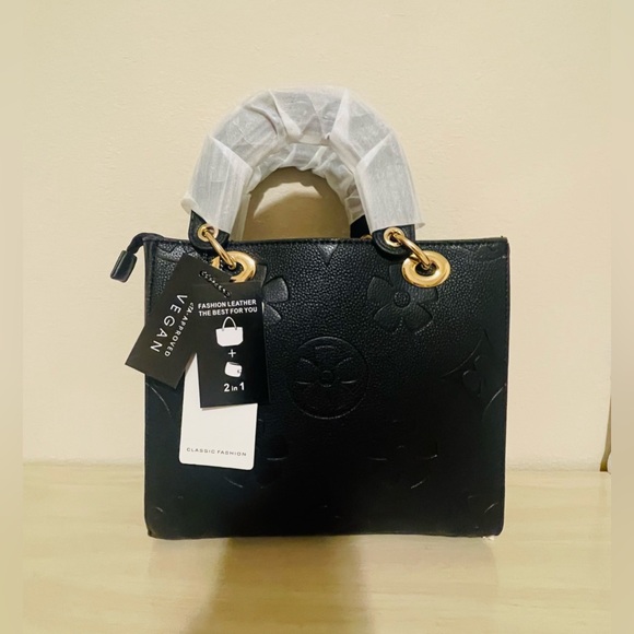 2 pc Black VEGAN LEATHER purse wallet set great gift holiday birthday gift - Picture 3 of 16